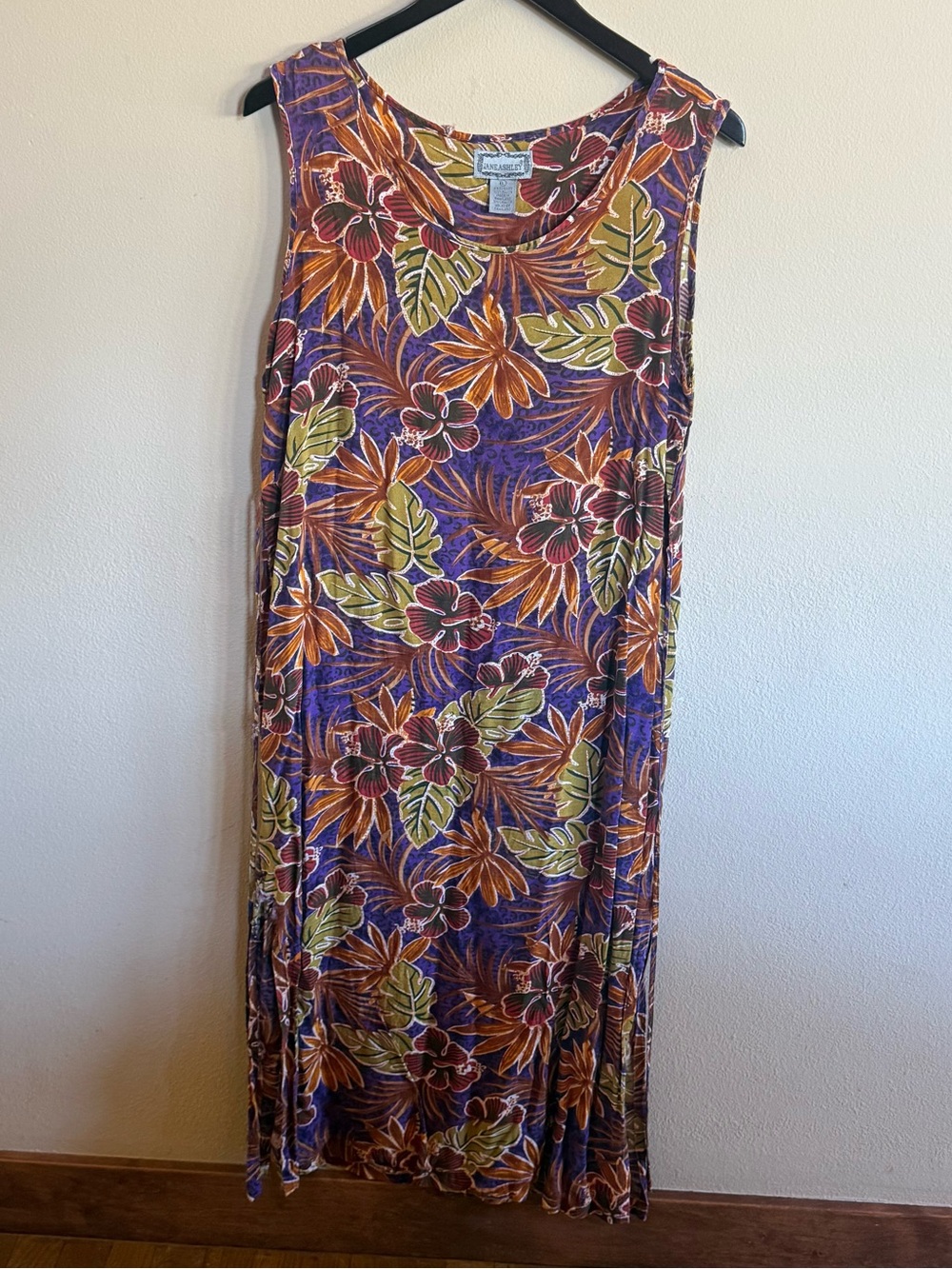 Sleeveless Jane Ashley Purple Tropical Floral Maxi Dress